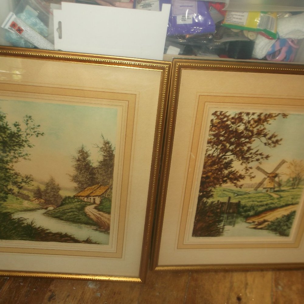 vintage framed etching prints.by Pierre set of 2